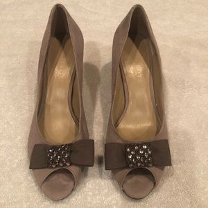 Talbots Grey Suede Leather Peep Toe Great Cond.